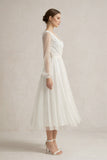 A Line Tulle Long Sleeves Wedding Dress in Ivory