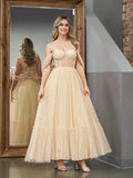 A-Line Tulle Sweetheart Tea-Length Homecoming Dress