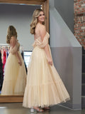 A-Line Tulle Sweetheart Tea-Length Homecoming Dress