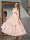 A-Line Tulle Sweetheart Tea-Length Homecoming Dress