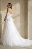 A Line Tulle Wedding Dress With Appliques in White