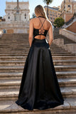 A-Line V-Neck Satin Prom Dress with Slit