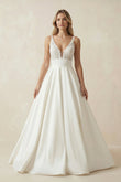 A-Line V-neck Lace Appliques Satin Wedding Dress Bridal Gowns