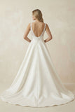 A-Line V-neck Lace Appliques Satin Wedding Dress Bridal Gowns