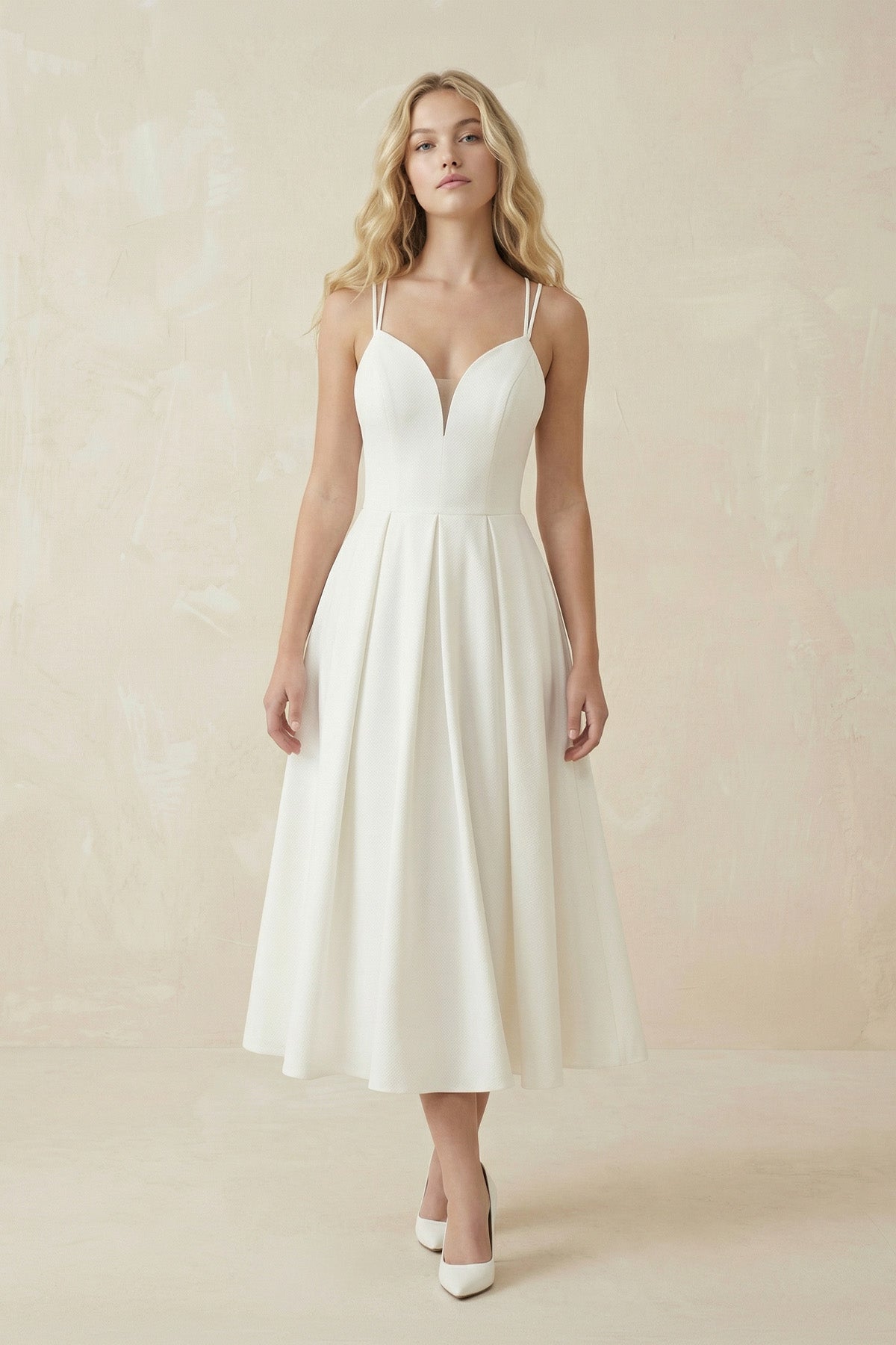 A-Line V-Neck Sleeveless Satin Knee-Length Wedding Dress
