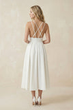 A-Line V-Neck Sleeveless Satin Knee-Length Wedding Dress