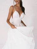 A-Line V-Neck Sleeveless Satin Knee-Length Wedding Dress