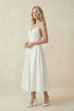 A-Line V-Neck Sleeveless Satin Knee-Length Wedding Dress