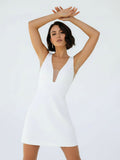A-Line V-Neck Sleeveless Short Mini Satin Wedding Dresses