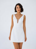A-Line V-Neck Sleeveless Short Mini Satin Wedding Dresses