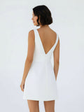 A-Line V-Neck Sleeveless Short Mini Satin Wedding Dresses