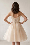 A Line Sweetheart Spaghetti Straps Tulle Short Homecoming Dresses