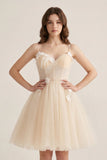 A Line Sweetheart Spaghetti Straps Tulle Short Homecoming Dresses