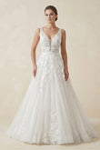 Adorable A-Line Lace Wedding Dress With Appliques And Illusion Deep-V Back