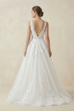 Adorable A-Line Lace Wedding Dress With Appliques And Illusion Deep-V Back