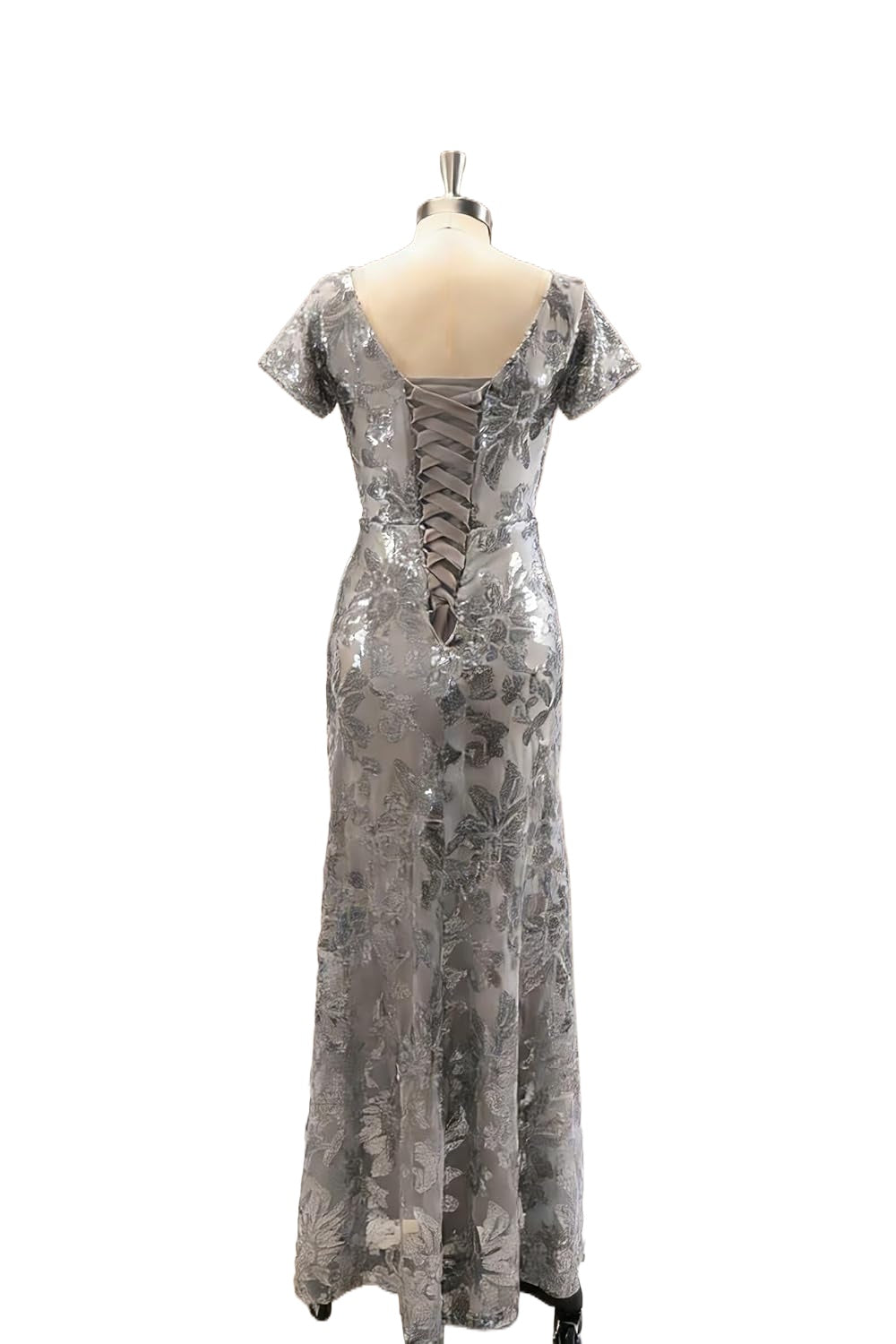 Lace Appliques Scoop Neck Sequin Mother of the Bride Dresses Mermaid Short Sleeve Formal Evening Gowns