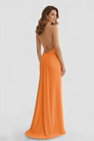 Mermaid Deep Halter Yellow Satin Long Prom Dresses with Slit