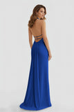 Mermaid Deep Halter Yellow Satin Long Prom Dresses with Slit