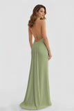 Mermaid Deep Halter Yellow Satin Long Prom Dresses with Slit