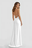 Mermaid Deep Halter Yellow Satin Long Prom Dresses with Slit