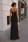 Pink - Strapless Mermaid Chiffon Pleated Long Prom Dresses With Floral