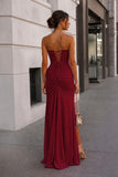 Pink - Strapless Mermaid Chiffon Pleated Long Prom Dresses With Floral