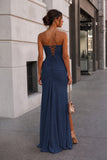 Pink - Strapless Mermaid Chiffon Pleated Long Prom Dresses With Floral