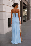 Pink - Strapless Mermaid Chiffon Pleated Long Prom Dresses With Floral