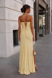 Pink - Strapless Mermaid Chiffon Pleated Long Prom Dresses With Floral