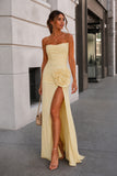 Pink - Strapless Mermaid Chiffon Pleated Long Prom Dresses With Floral