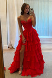 Pink Sweetheart A Line Chiffon Ruffled Long Formal Prom Dresses With Beading