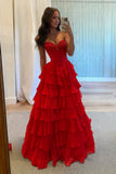 Pink Sweetheart A Line Chiffon Ruffled Long Formal Prom Dresses With Beading