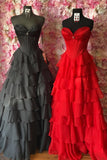 Pink Sweetheart A Line Chiffon Ruffled Long Formal Prom Dresses With Beading