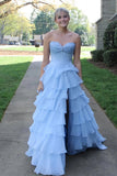 Pink Sweetheart A Line Chiffon Ruffled Long Formal Prom Dresses With Beading