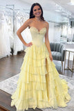 Pink Sweetheart A Line Chiffon Ruffled Long Formal Prom Dresses With Beading