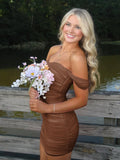 Brown - Off The Shoulder Tulle Short Homecoming & Cocktail Dresses