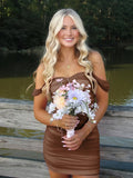 Brown - Off The Shoulder Tulle Short Homecoming & Cocktail Dresses