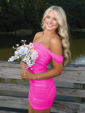 Pink Off The Shoulder Tulle Short Homecoming & Cocktail Dresses