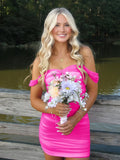Pink Off The Shoulder Tulle Short Homecoming & Cocktail Dresses