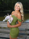 Mustard Green - Off The Shoulder Tulle Short Homecoming & Cocktail Dresses