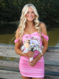 Pink Off The Shoulder Tulle Short Homecoming & Cocktail Dresses