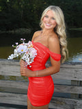 Pink Off The Shoulder Tulle Short Homecoming & Cocktail Dresses