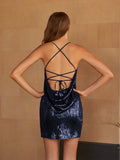 Dark Green Sheath V Neck Sequined Short Homecoming Dresses