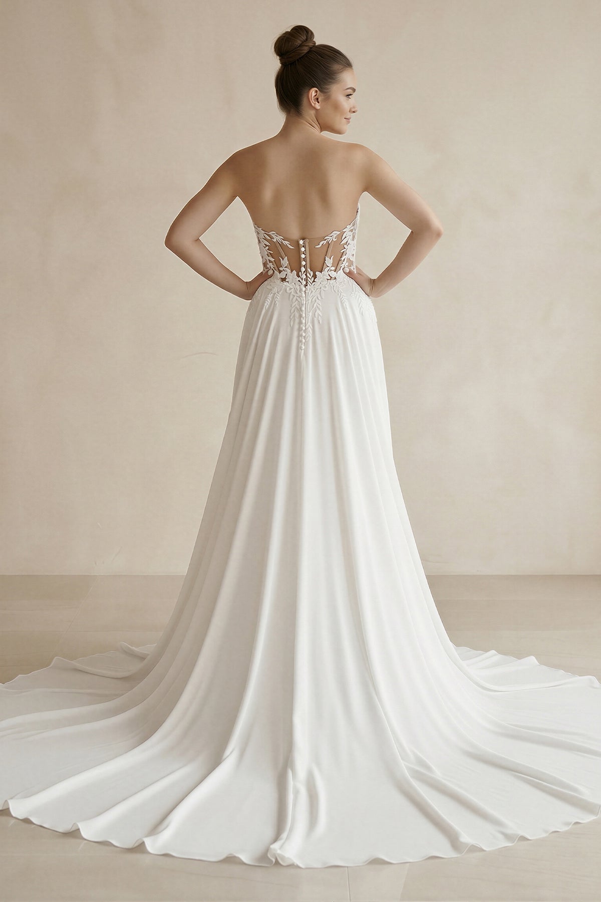 White Sweetheart Long Lace Boho Wedding Dress with Slit