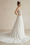 White Sweetheart Long Lace Boho Wedding Dress with Slit
