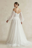 Appliqued Tulle A-Line Off-the Shoulder Wedding Dress With Sleeve in White