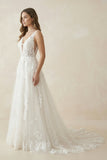 A-Line Bohemian 3D Floral Backless Wedding Dress