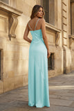 Spaghetti Straps Long Sheath Prom Dress With Split