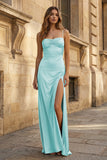 Spaghetti Straps Long Sheath Prom Dress With Split
