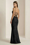 Yellow Spaghetti Straps Sheath Long Prom Dresses With Floral Embroidery